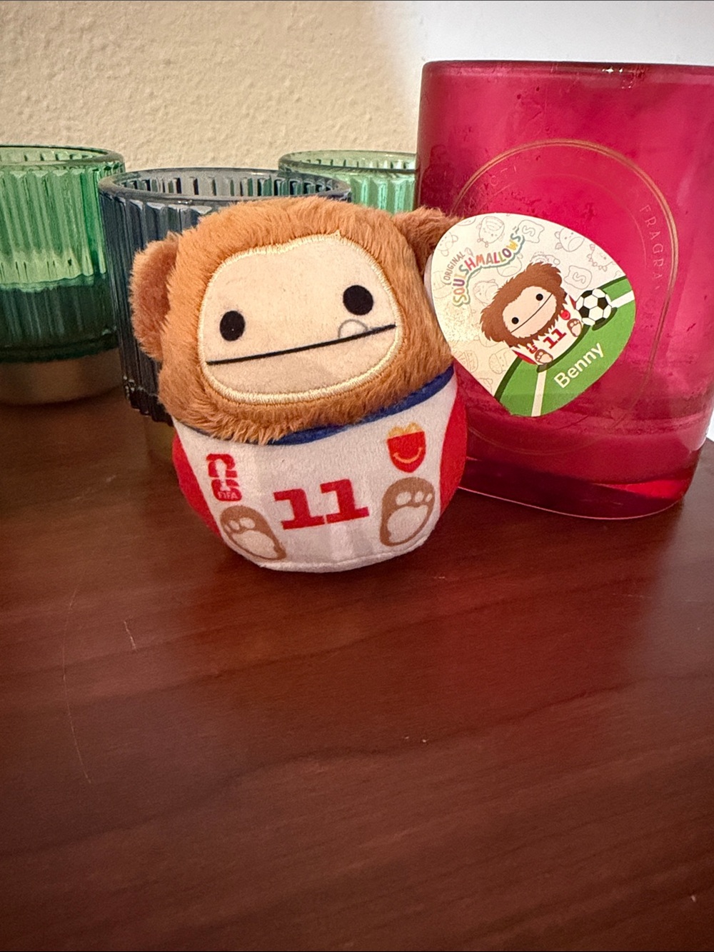 Squishmallows Benny Plush Keychain - Brown, White, Red, Blue